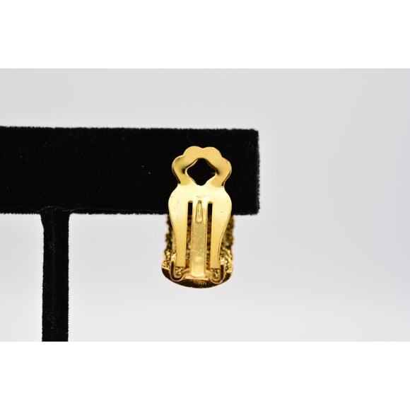 Vintage Crystal Clip Earrings Rhinestone Gold Tone Shiny Hoops 1980s BinAK - Picture 9 of 12